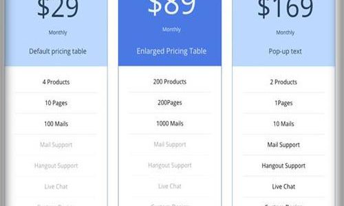 Pricing Table</br>価格表